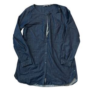 Toad & Co Wayfarer Chambray Blue Denim Button Tunic Top Womens Medium Granola
